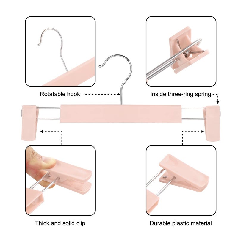 GUANJUNE Clothes Pants Hangers  Space-Saving Skirt Holders with 360  Swivel Hooks  Adjustable Clips  Trouser Hangers  Clothes Coat Garment Jeans Hangers (10 Pack  Pink) - Image 2